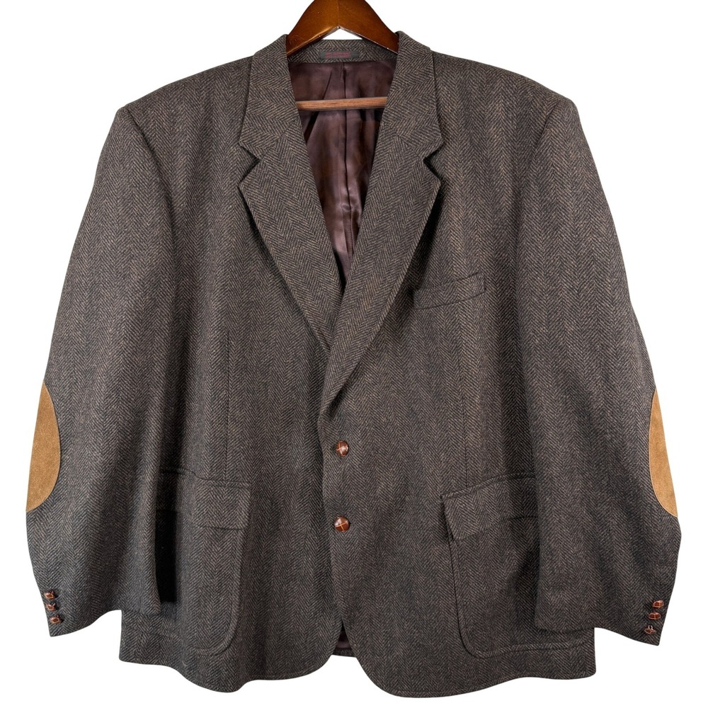 Alexander Shields Blazer Mens 50R Black Brown Excellent Wool Herringbone Vintage